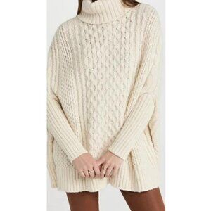 Ramy Brook Phillipa Ivory Cableknit Alpaca Wool Sweater Large